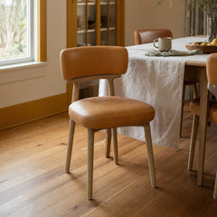 Willow Dining Chair in Tawny Leather styled in Portland St. Johns bungalow dining room - Whats New Furniture