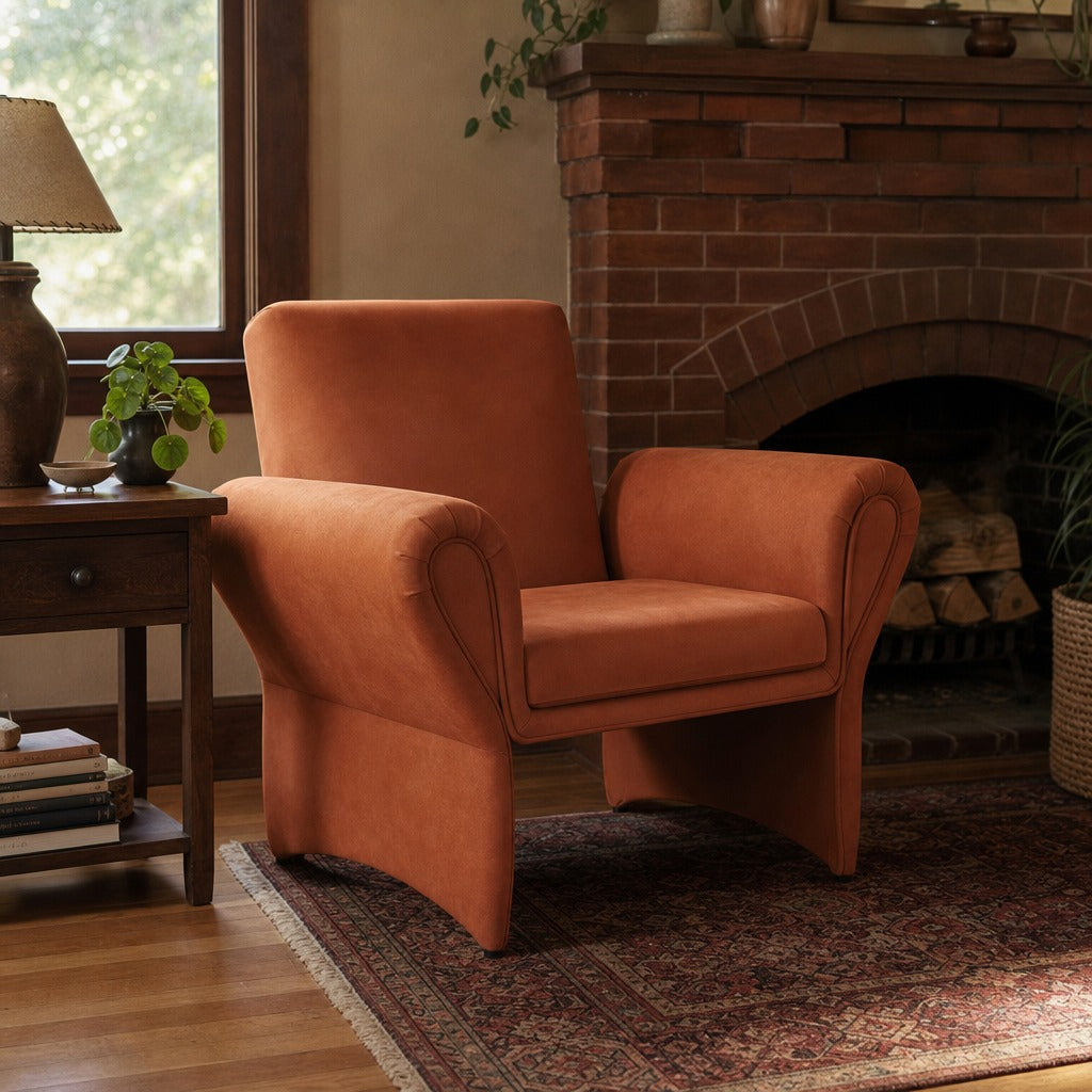 Liana Upholstered Roll Arm Accent Armchair Rust Orange styled in Portland Ladd&