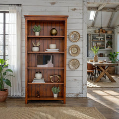 Lifestyle Bookcase in African Dusk styled room setting - reclaimed wood bookcase by LH Imports - Whats New Furniture Portland OR