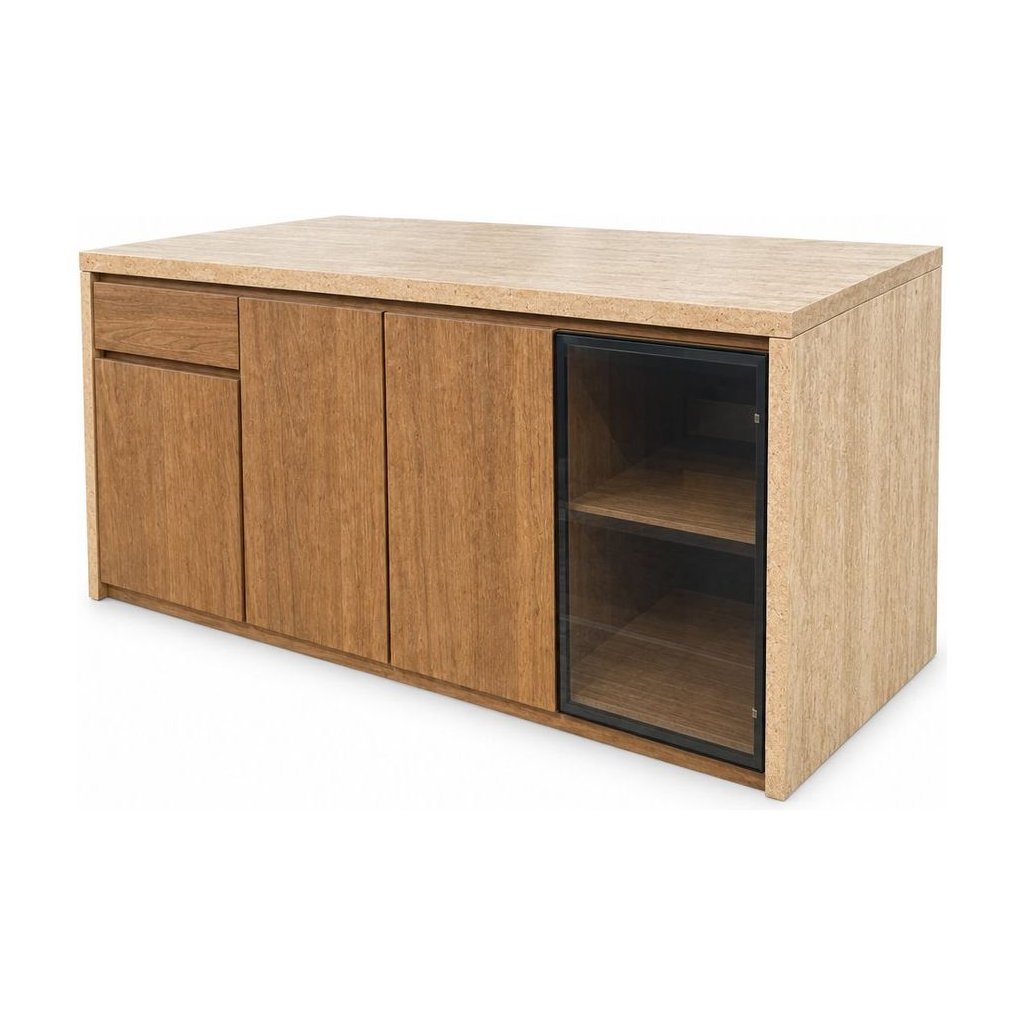 Light Natural Wood travertine dining table with a kitchen-island height - Whats New Furniture Portland OR