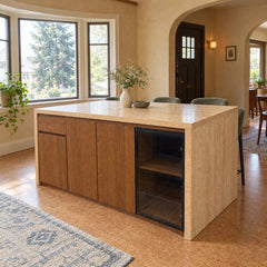 Travertine Kitchen Island Dining Counter in Natural styled in a Portland home - Whats New Furniture