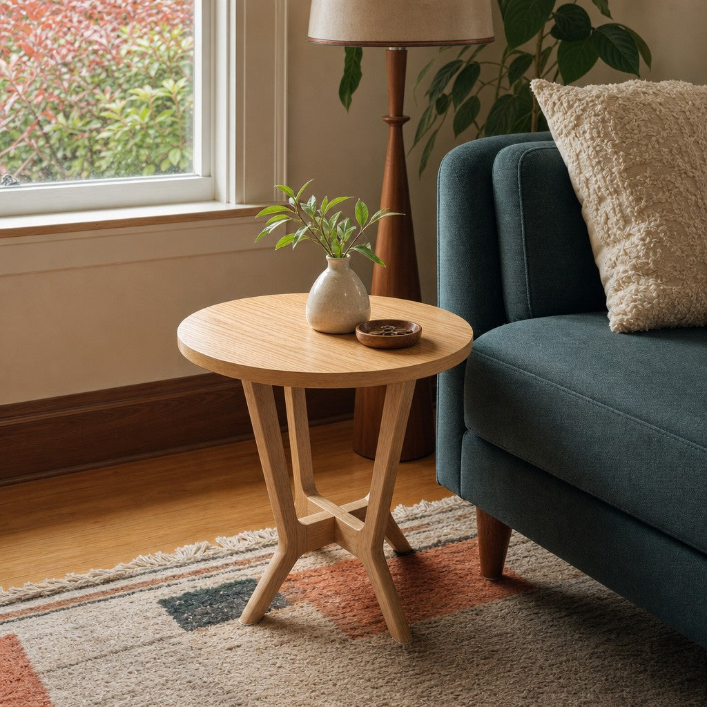 Light Oak square end table with tapered mid-century legs. - detail view 1