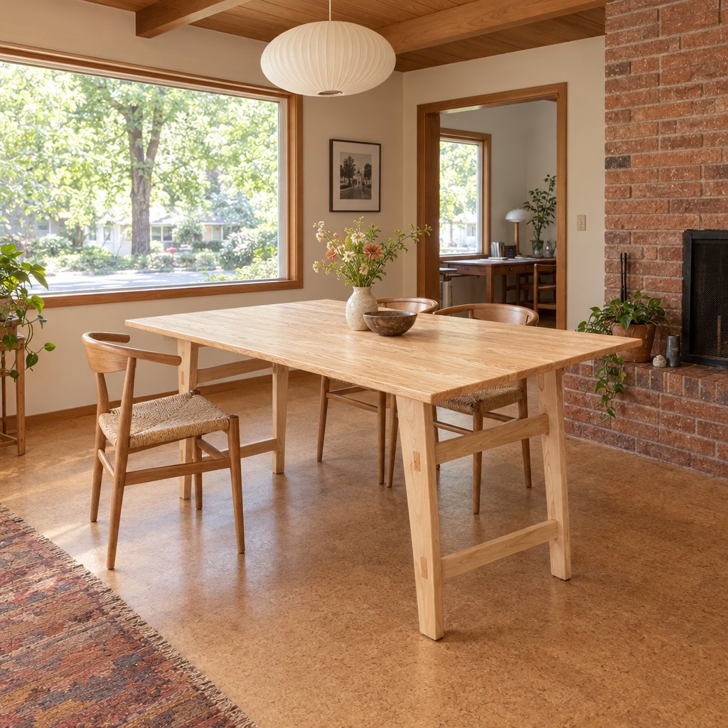 Locally Made Solid Wood Dining Table in Oak styled in a Portland home - Whats New Furniture