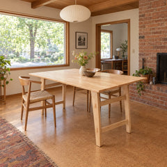 Locally Made Solid Wood Dining Table in Oak styled in a Portland home - Whats New Furniture
