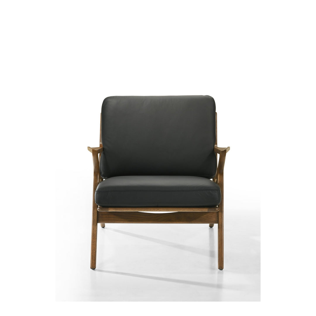 Loki Leather and Walnut Arm Chair in 625 Black / Walnut - front studio view - Whats New Furniture Portland