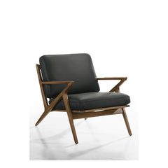 Loki Leather and Walnut Arm Chair in 625 Black / Walnut - studio angle 2 - Whats New Furniture Portland