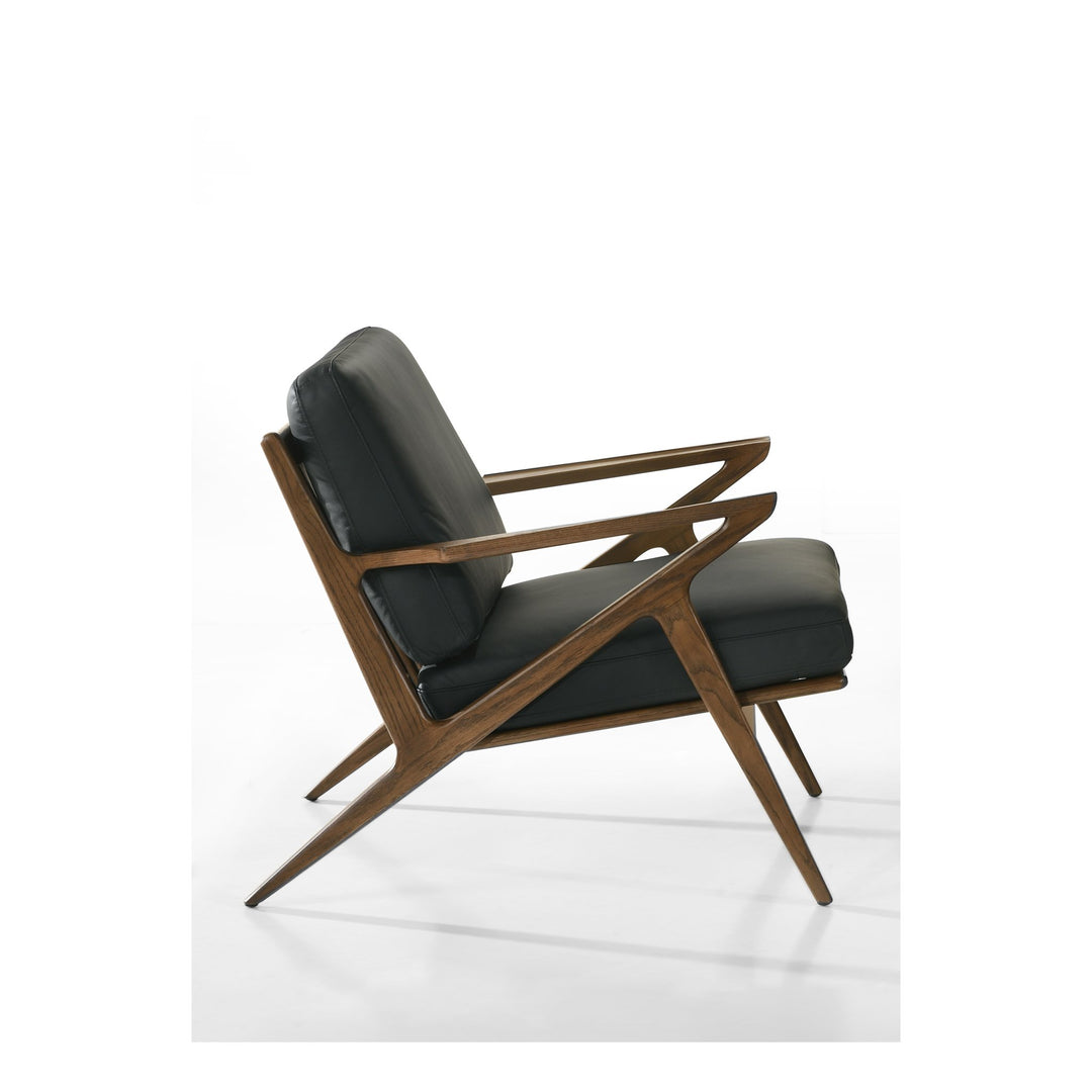 Loki Leather and Walnut Arm Chair in 625 Black / Walnut - studio angle 3 - Whats New Furniture Portland