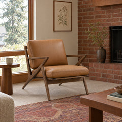 Loki Leather and Walnut Arm Chair in 643 Saddle / Walnut styled in a Portland home - Whats New Furniture