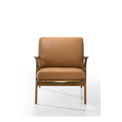 Loki Leather and Walnut Arm Chair in 643 Saddle / Walnut - front studio view - Whats New Furniture Portland