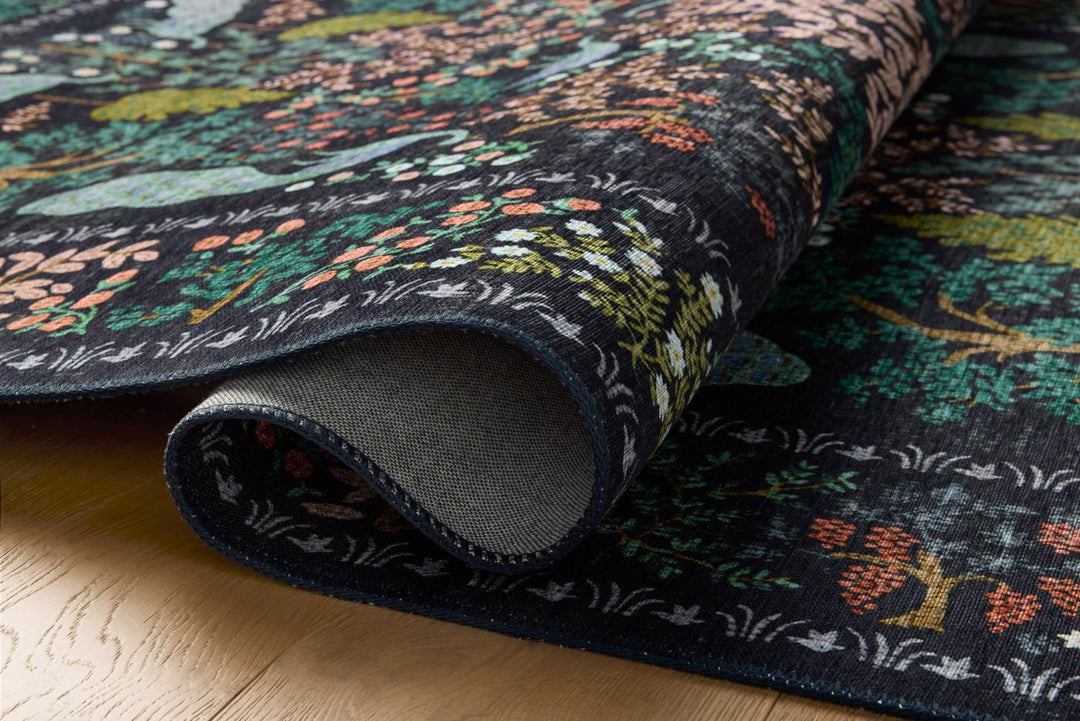 Rolled edge of the Canopy charcoal rug showing pile height and backing - Loloi Rugs - Whats New Furniture Portland