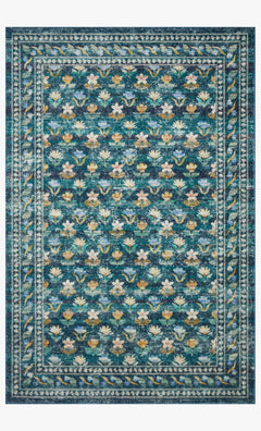 Courtyard Rug in Hadley Emerald full view showing the teal floral trellis pattern - Rifle Paper Co. x Loloi - Whats New Furniture Portland OR