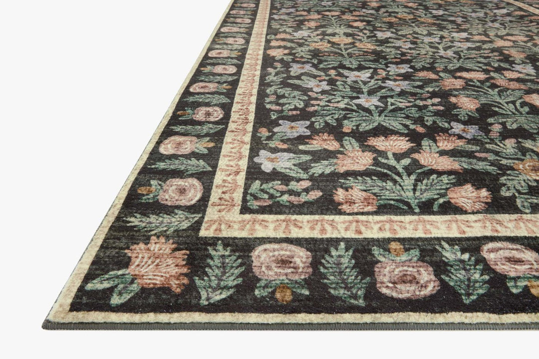 Angled view of the Mughal Garden Black rug showing the printed CloudPile surface - Loloi Rugs - Whats New Furniture Portland