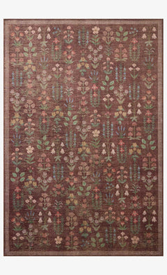 Edinburgh Jute Rug in Merlot full view showing Rifle Paper Co. botanicals printed on natural jute - Loloi rug - Whats New Furniture Portland OR