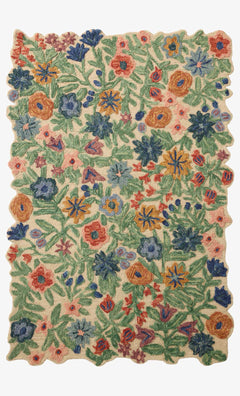 Edith Hand Tufted Rug in Ivory Multi full view showing dense tufted florals with a scalloped live edge - Rifle Paper Co. x Loloi - Whats New Furniture Portland OR