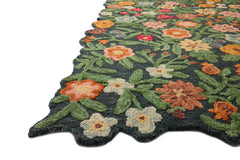 Angled view of the Edith Navy Multi rug showing the sculpted flower edge and dense tufting - Whats New Furniture Portland