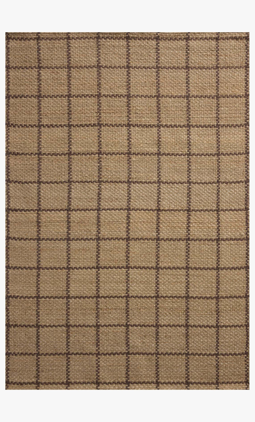 Fletcher Jute Rug in Natural Brown full view showing the large windowpane grid pattern - Chris Loves Julia x Loloi - Whats New Furniture Portland OR