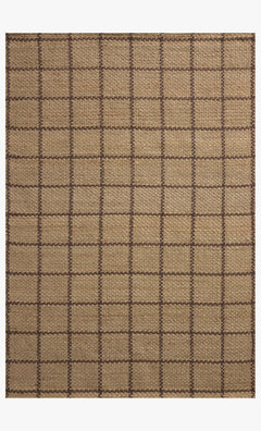Fletcher Jute Rug in Natural Brown full view showing the large windowpane grid pattern - Chris Loves Julia x Loloi - Whats New Furniture Portland OR
