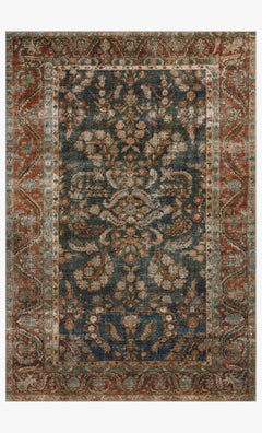 Jules Rug in Ocean Spice full view showing the vintage Persian-style design in deep blue and rust - Chris Loves Julia x Loloi - Whats New Furniture Portland OR