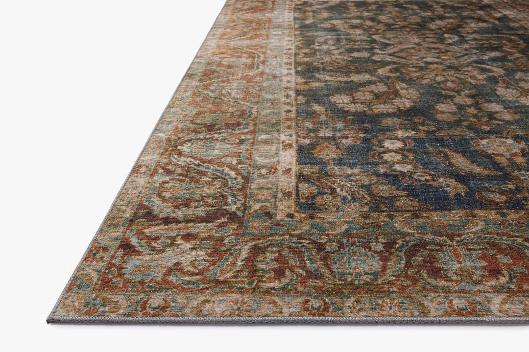Angled view of the Jules Ocean Spice rug showing the smooth low pile and aged pattern - Loloi Rugs - Whats New Furniture Portland