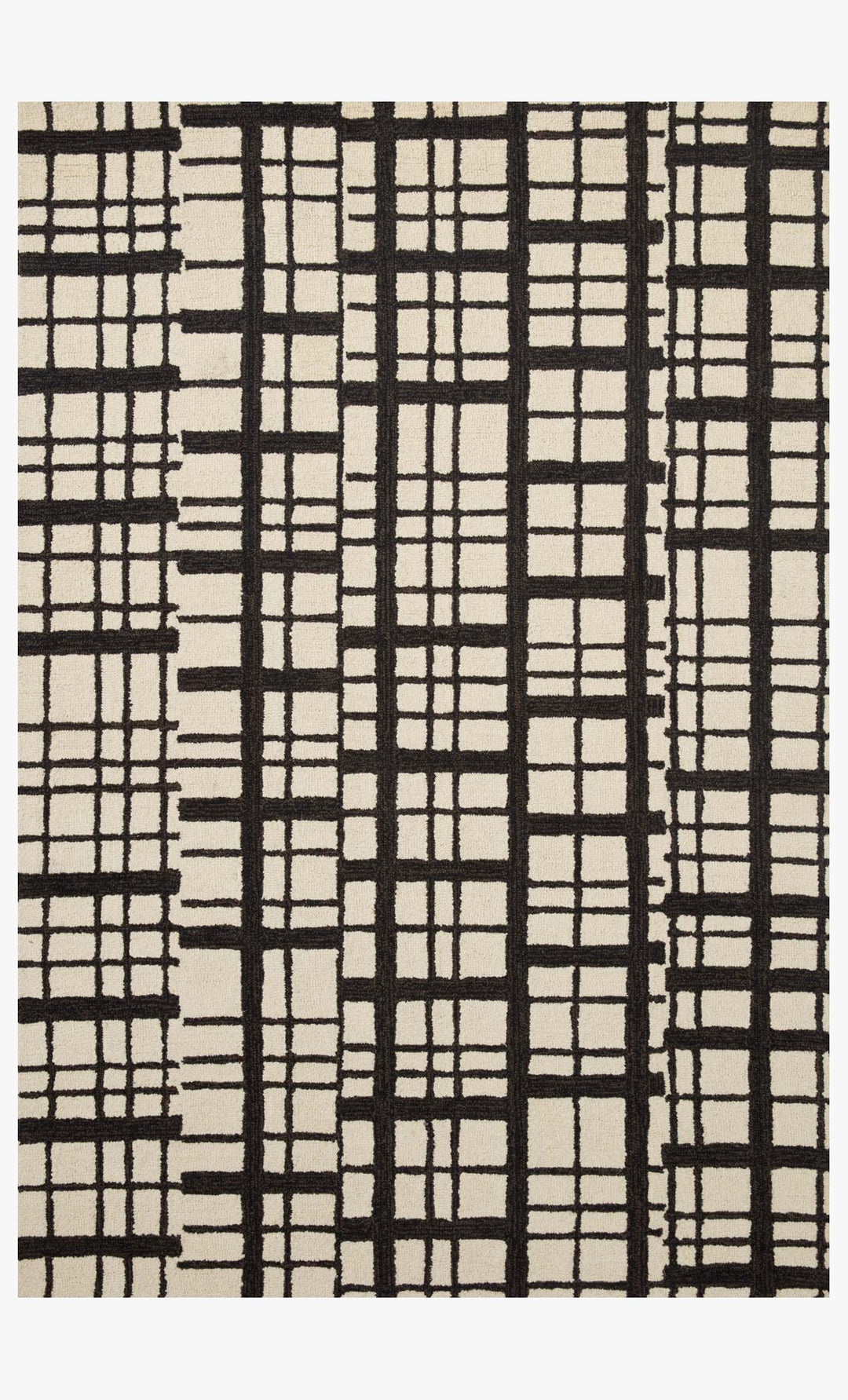 Polly Hand Tufted Rug in Black Ivory full view showing the bold painterly grid pattern - Chris Loves Julia x Loloi - Whats New Furniture Portland OR