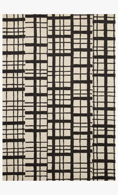 Polly Hand Tufted Rug in Black Ivory full view showing the bold painterly grid pattern - Chris Loves Julia x Loloi - Whats New Furniture Portland OR