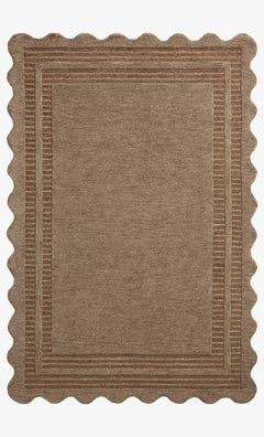 Scottie Hand Tufted Rug in CJ Mocha/Clay full view showing the tan wool pile and scalloped border - Whats New Furniture Portland
