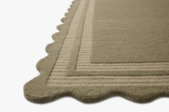 Angled view of the Scottie Olive/Pebble rug showing pile depth and the lower-pile striped scalloped edge - Loloi Rugs - Whats New Furniture Portland