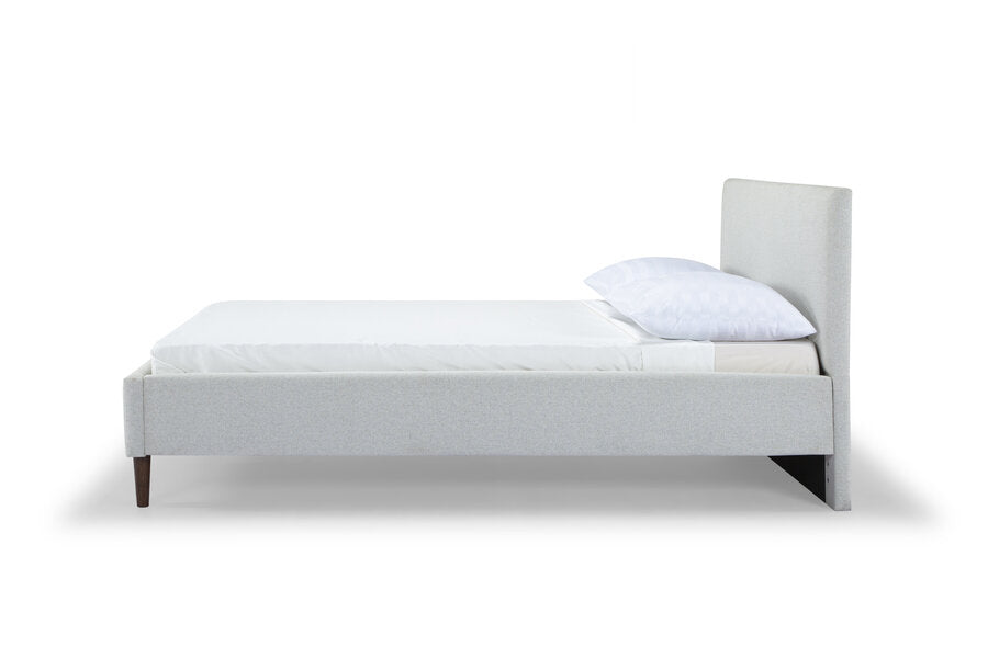 Lombard Queen Bed Frame in Agnes Beige back view - upholstered queen bed private label - Whats New Furniture Portland OR