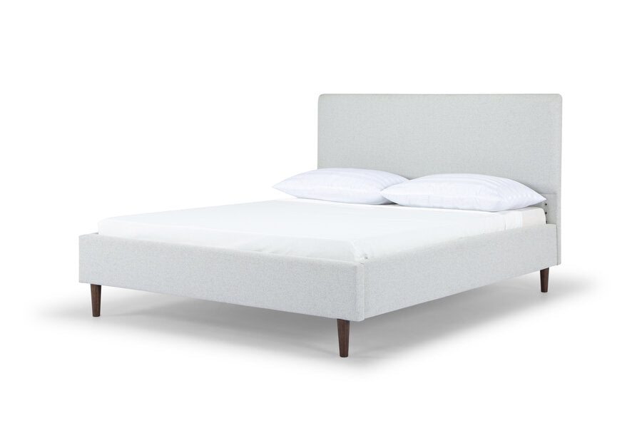 Lombard Queen Bed Frame in Agnes Beige detail view - upholstered queen bed private label - Whats New Furniture Portland OR