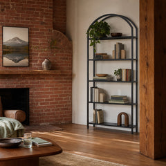 Loomis Bookcase styled in Portland converted warehouse flat with warm exposed brick and fir timber beams (no steel, no concrete) living room - Whats New Furniture