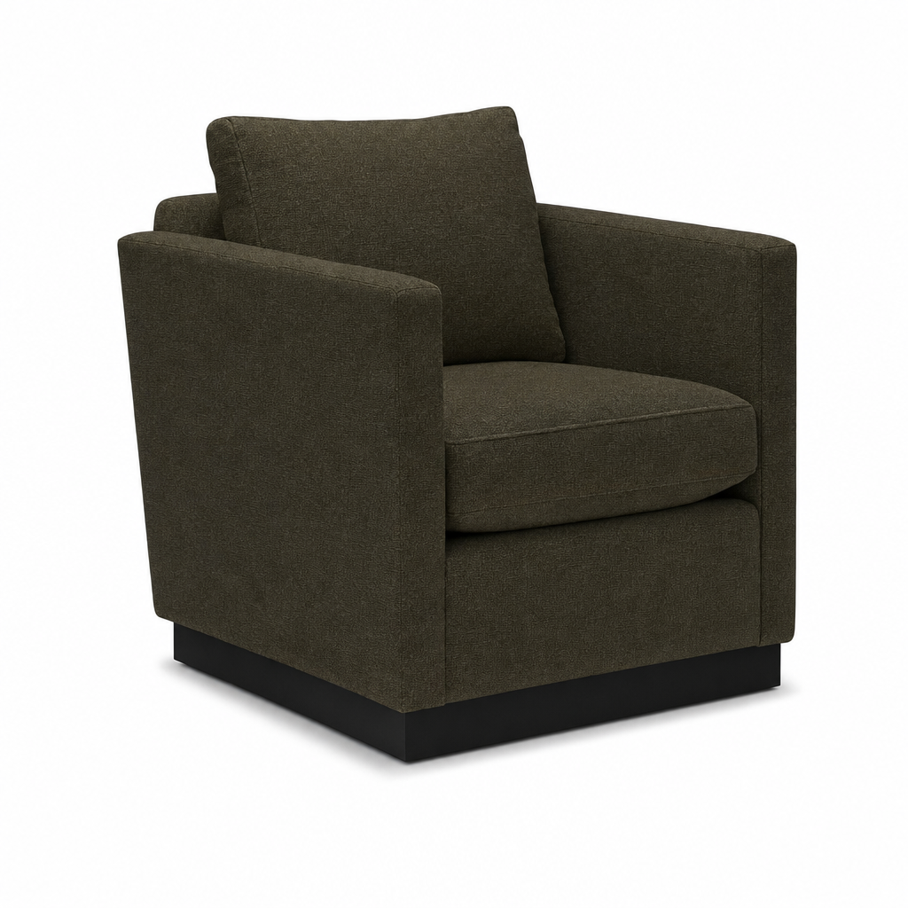 Lotus Swivel Chair in Camila Olive front view - swivel chair by Stylus - Whats New Furniture Portland OR