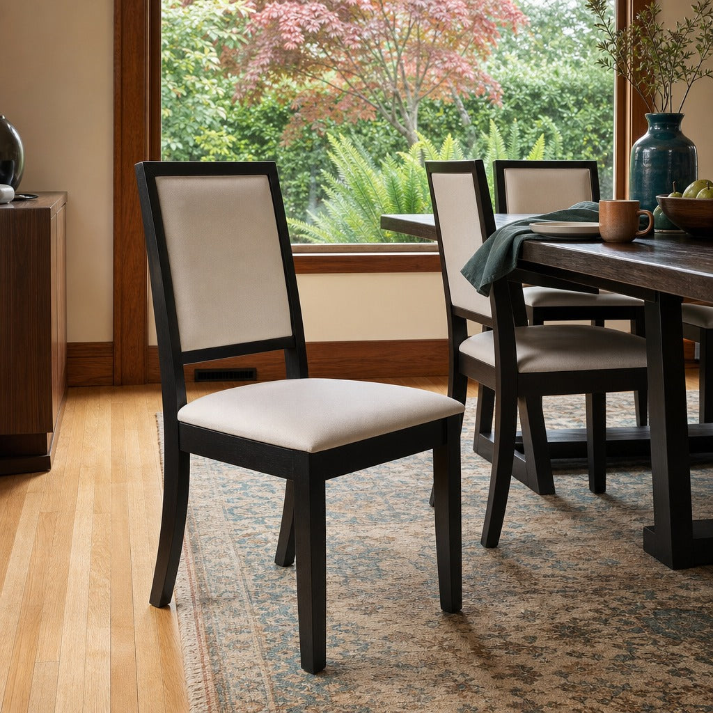 Louise Upholstered Wood Dining Side Chair Black Set Of 2 styled in Portland Ladd&