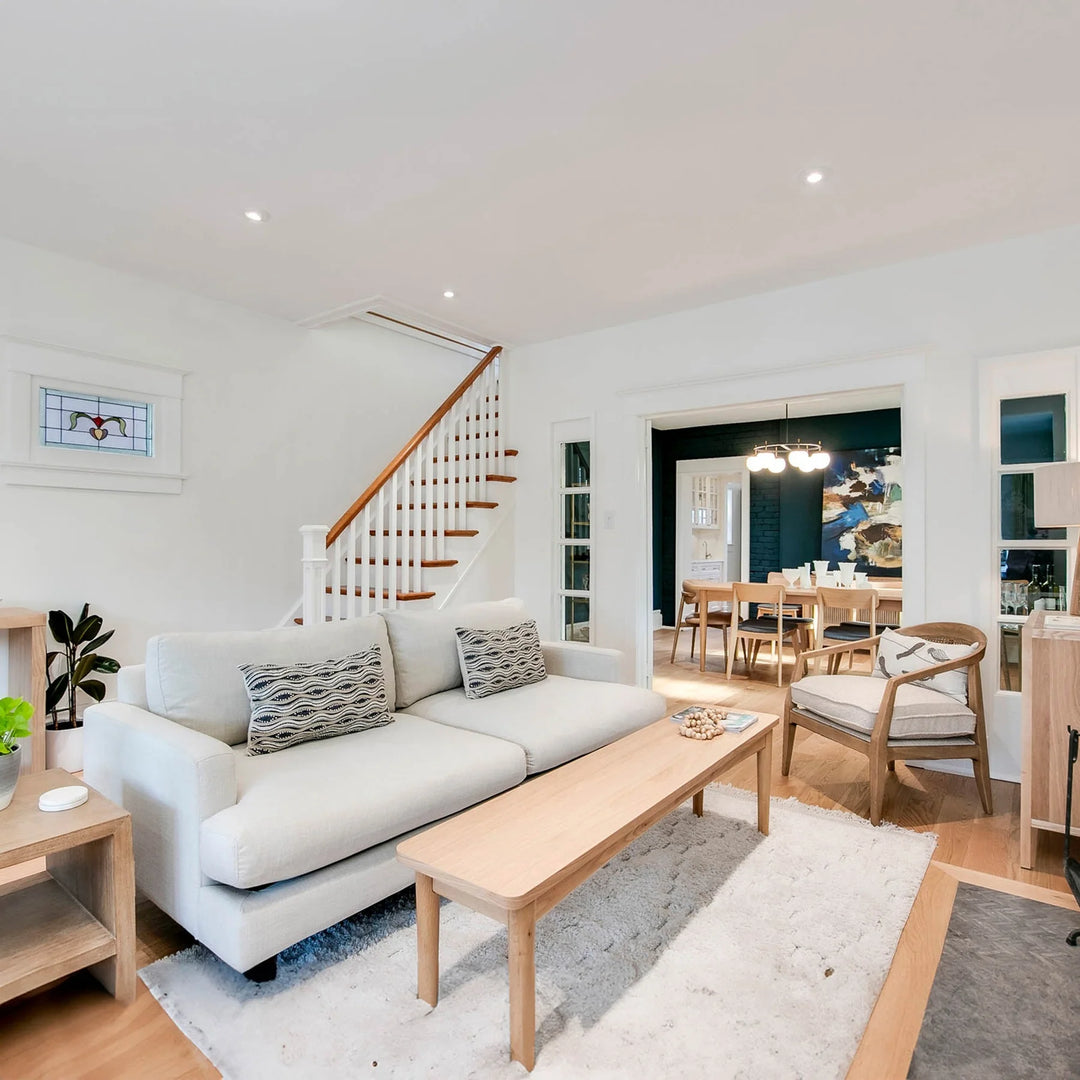 Lumina Bench in Natural room setting - oak dining bench by LH Imports - Whats New Furniture Portland OR