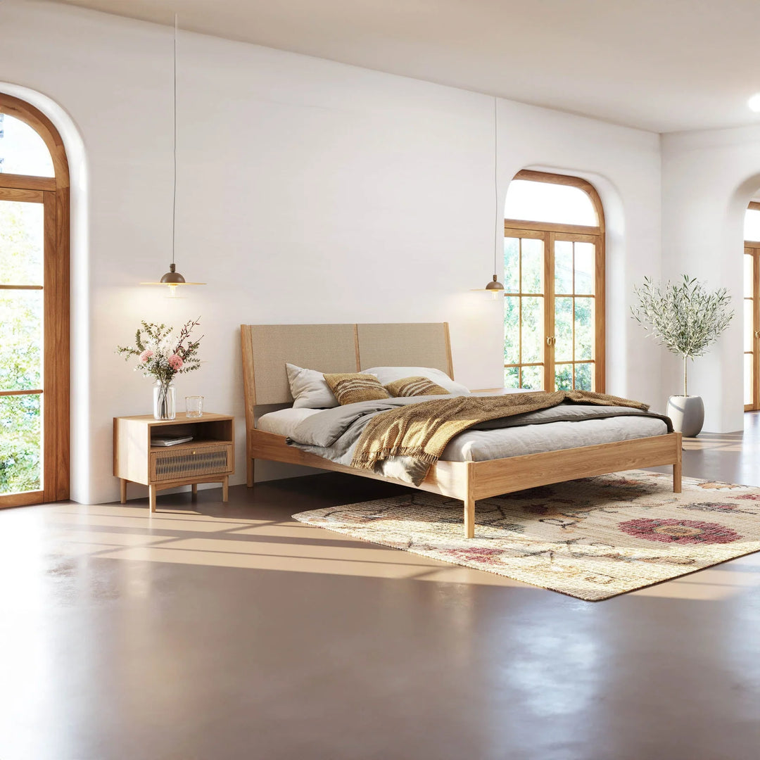 Lumina Queen Bed Frame in Natural room setting - natural queen bed frame by LH Imports - Whats New Furniture Portland OR