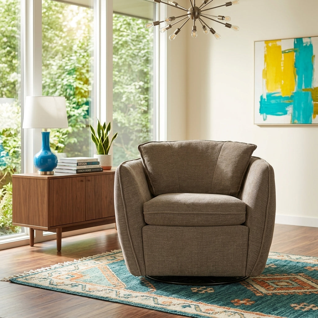 Luna Swivel-Glider Chair in Avery Safari side angle - Pacific Northwest swivel glider chair by Stylus - Whats New Furniture Portland OR