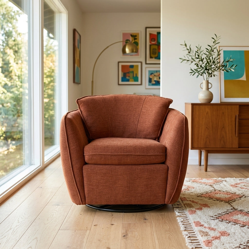 Luna Swivel-Glider Chair in Marley Rust fabric detail - Pacific Northwest swivel glider chair by Stylus - Whats New Furniture Portland OR