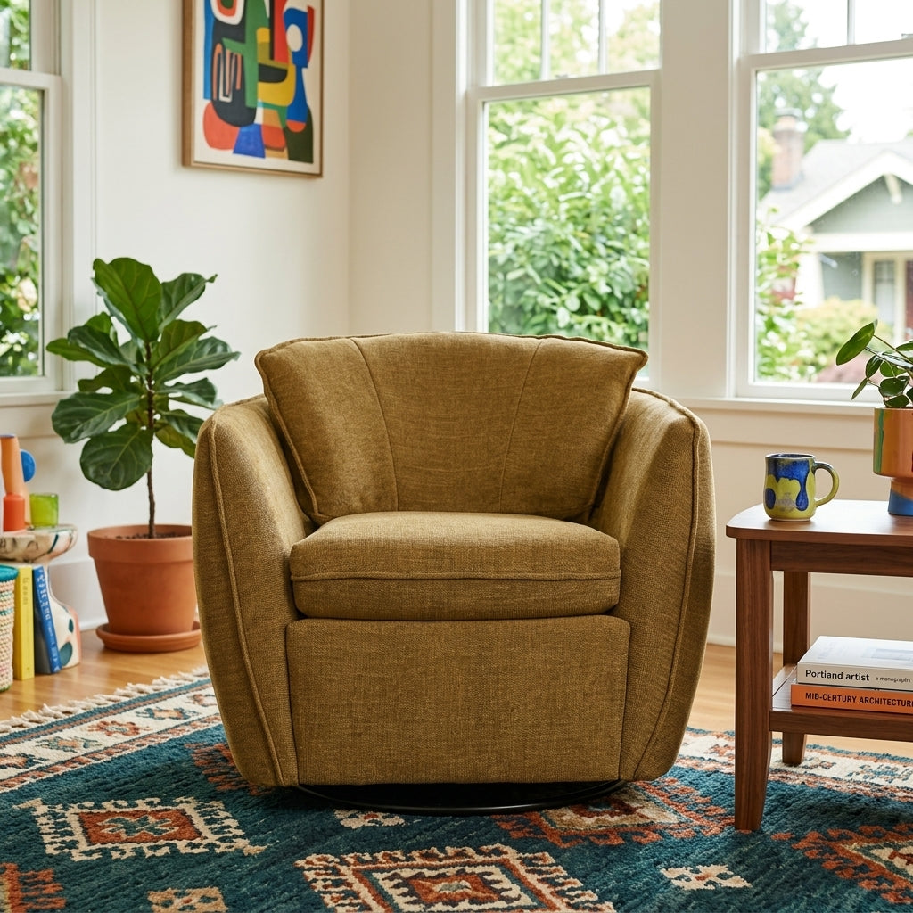 Luna Swivel-Glider Chair in Tempest Gold back view - Pacific Northwest swivel glider chair by Stylus - Whats New Furniture Portland OR