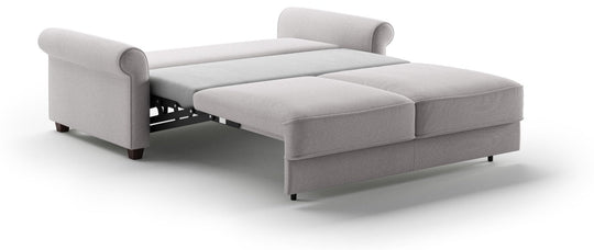 Casey Queen Sleeper Sofa in Rene 01 studio angle opened to queen bed - hybrid sleeper by Luonto - Whats New Furniture Portland OR