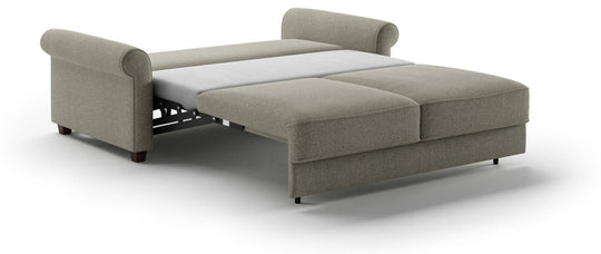 Casey Queen Sleeper Sofa in Rene 03 studio angle opened to queen bed - hybrid sleeper by Luonto - Whats New Furniture Portland OR