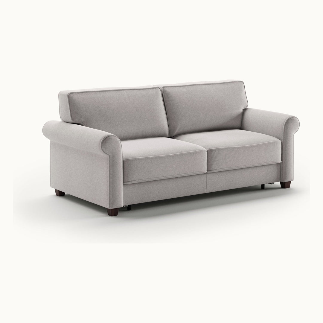 Casey Queen Loveseat Sleeper in Rene 01, Walnut legs — closed sofa, angle view - What&