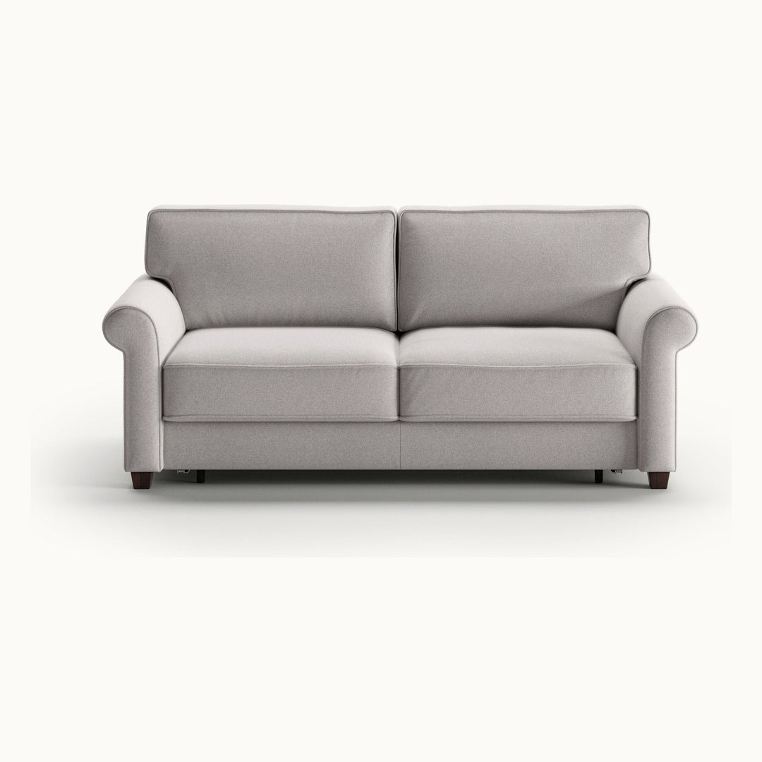 Casey Queen Loveseat Sleeper in Rene 01, Walnut legs — closed sofa, front view - What's New Furniture, Portland Oregon