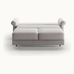 Casey Queen Loveseat Sleeper in Rene 01, Walnut legs — bed extended, front view - What&