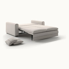 Cove Queen Sleeper in Oasis 01, Walnut legs — bed extended, side view — Luonto at What&