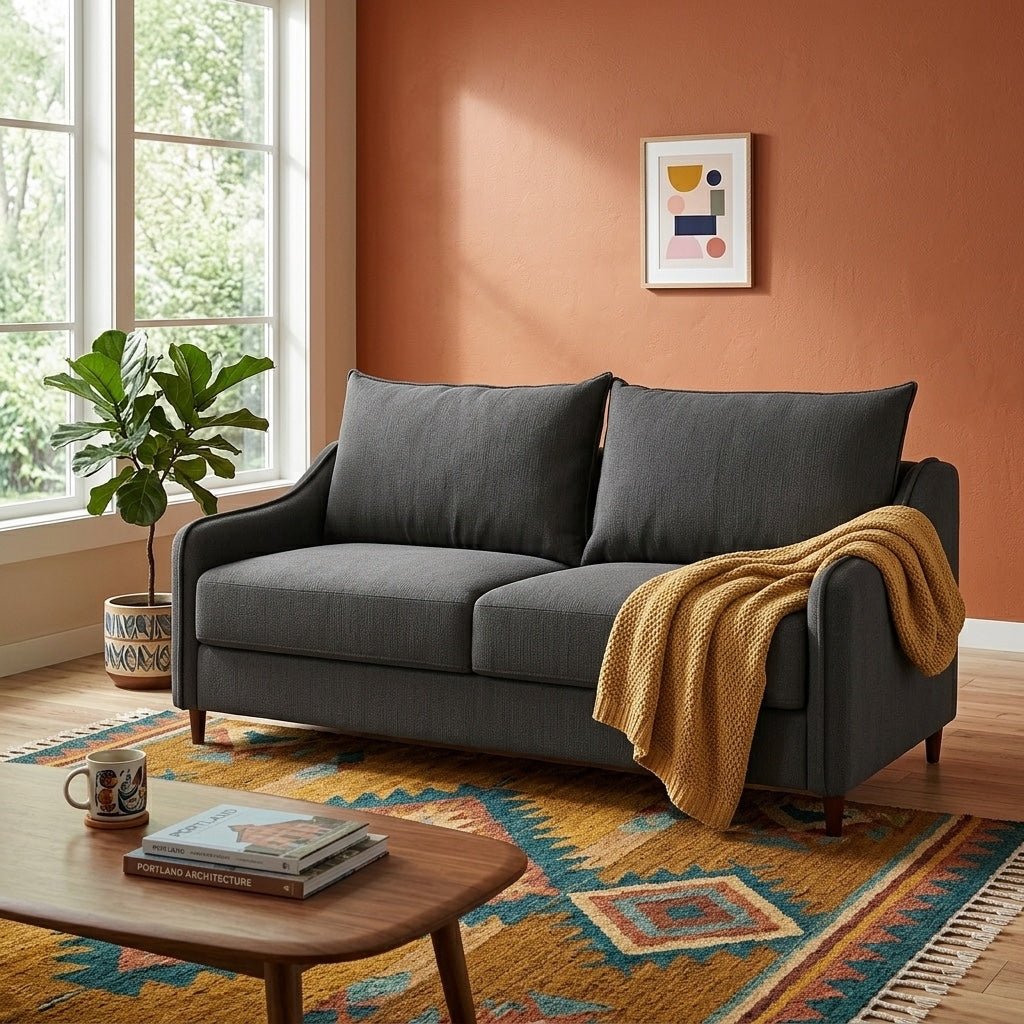Ethos Queen Sleeper Sofa styled in a bright Portland mid-century modern interior - Whats New Furniture