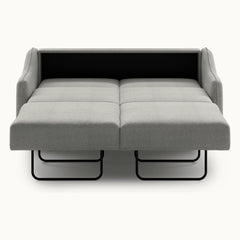 Ethos Queen Loveseat Sleeper in Oliver 173, Walnut legs — bed extended, front view - What&