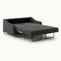 Ethos Queen Loveseat Sleeper in Oliver 515, Chrome legs — bed extended, angle view - What&