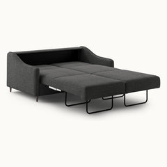 Ethos Queen Loveseat Sleeper in Oliver 515, Walnut legs — bed extended, angle view - What&