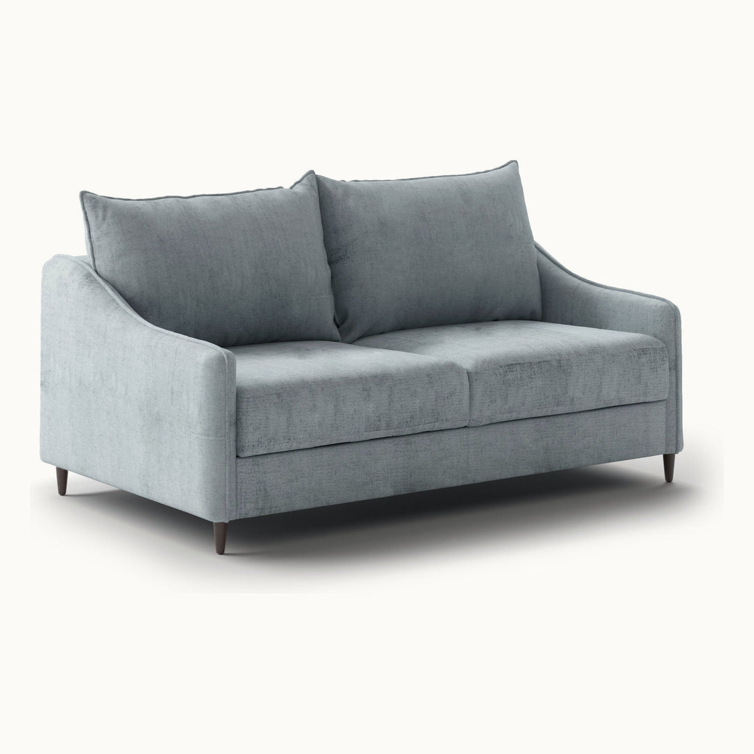 Ethos Queen Loveseat Sleeper in Harmony 72, Walnut legs — closed sofa, angle view - What&