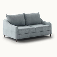 Ethos Queen Loveseat Sleeper in Harmony 72, Walnut legs — closed sofa, angle view - What&