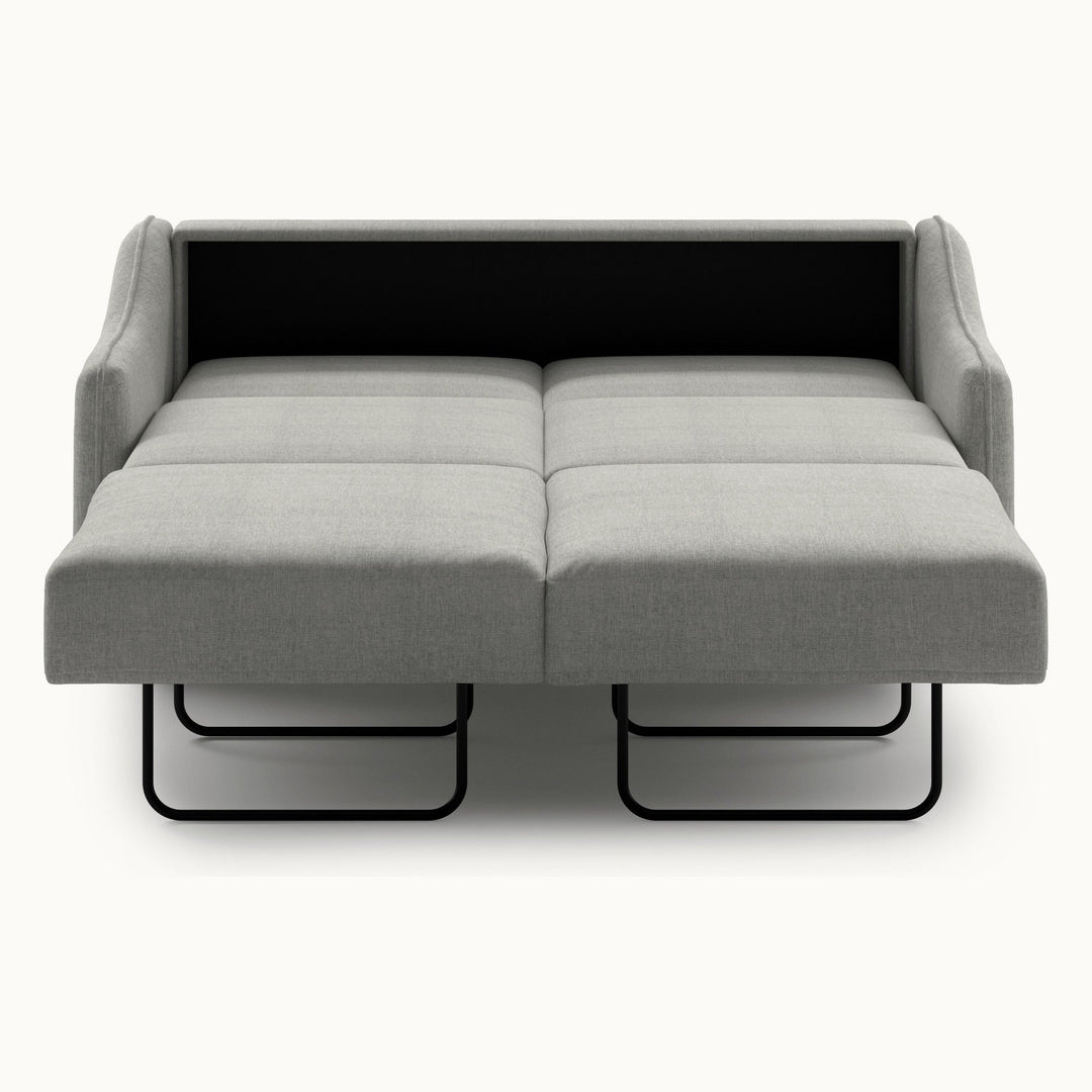 Ethos Queen Loveseat Sleeper in Oliver 173, Chrome legs — bed extended, front view - What&